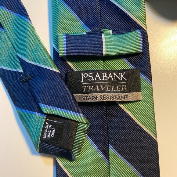 Jos. A. Bank Green and Blue Striped Silk Repp Tie - Picture 3 of 4